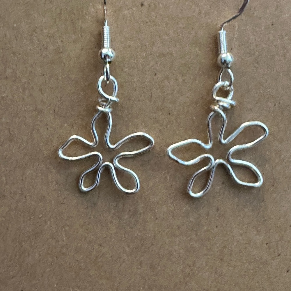 Silver Flower Wire Earrings